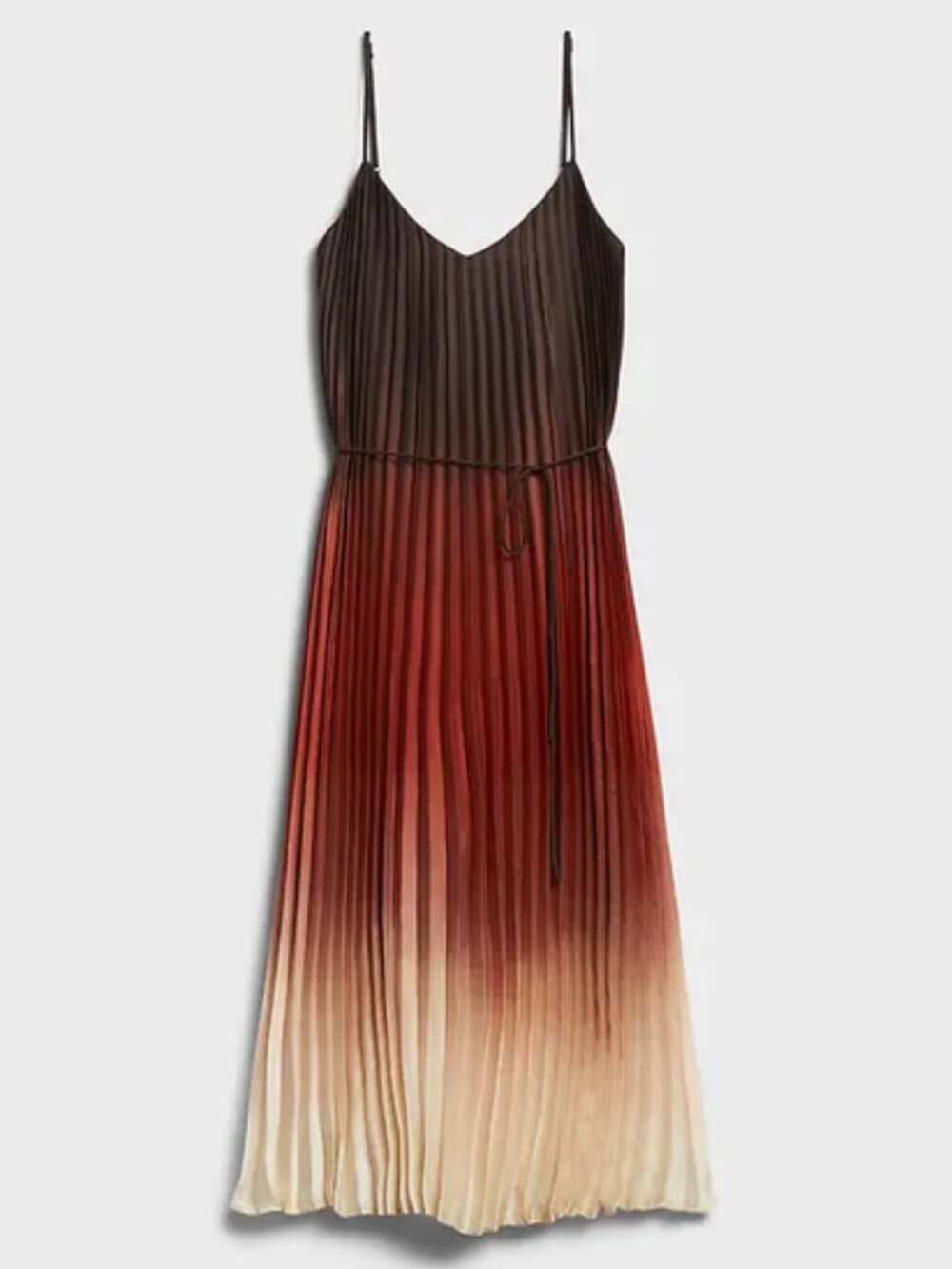 Banana Republic Sunset Ombré Pleated Maxi Dress Brown Cream - Picture 2 of 6